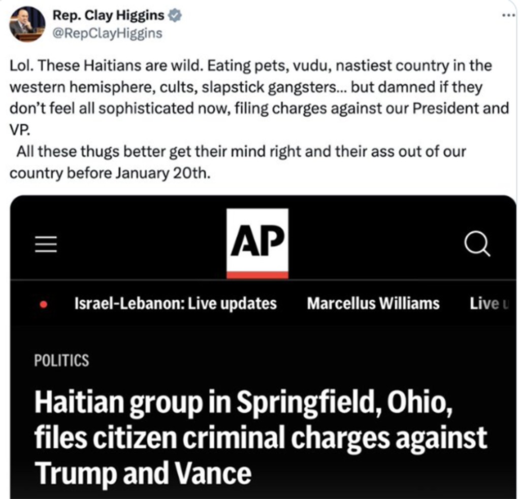 Congressional Black Caucus chairman wants Rep. Clay Higgins censured over since-deleted social media post disparaging Haitians