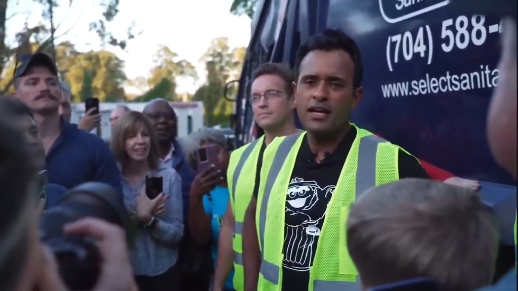 Vivek Ramaswamy rode in a garbage truck to turn Biden’s ‘really disgusting’ comment about Trump supporters into a ‘positive’