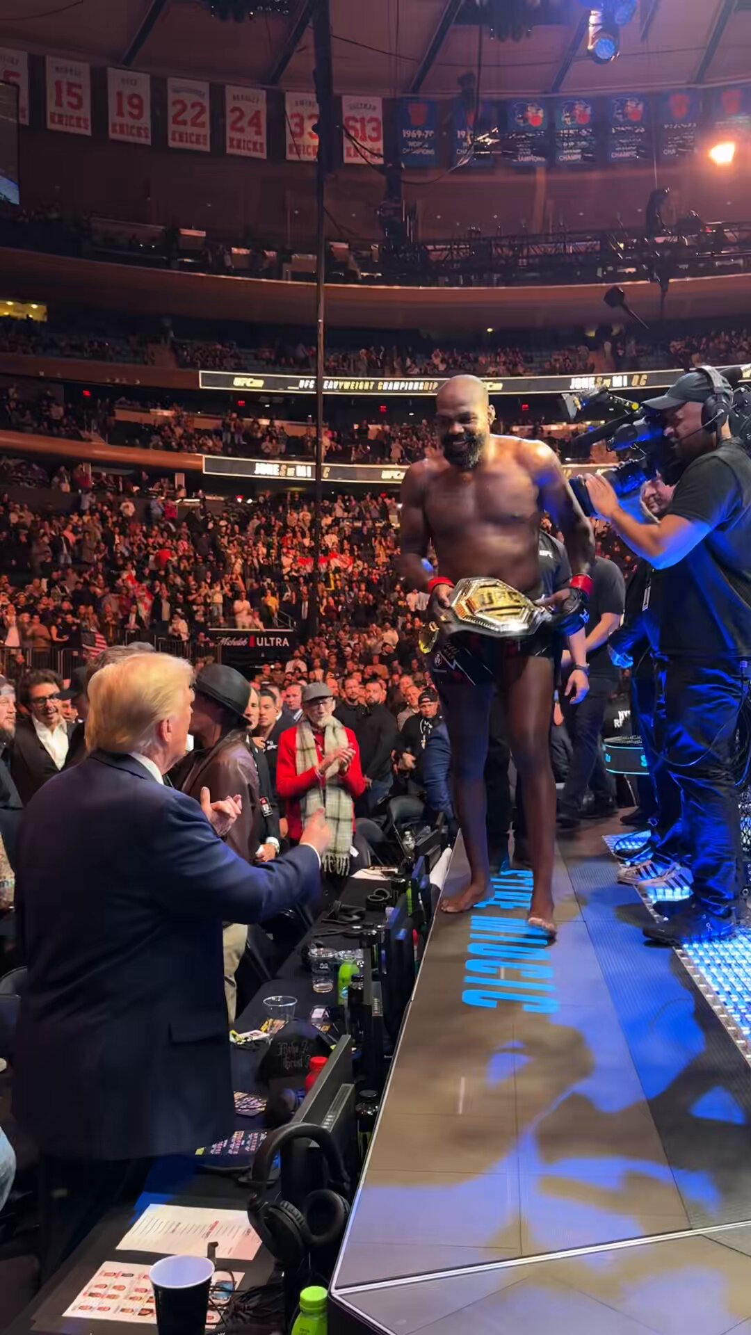 UFC champ Jon Jones gives Trump his heavyweight belt, thanks him in victory speech at UFC 309