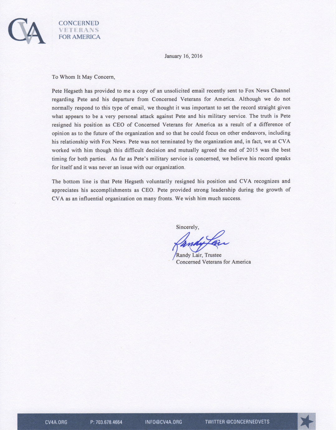 Hegseth left veterans group post voluntarily, wasn’t ousted over drinking, misconduct: Trustee letter
