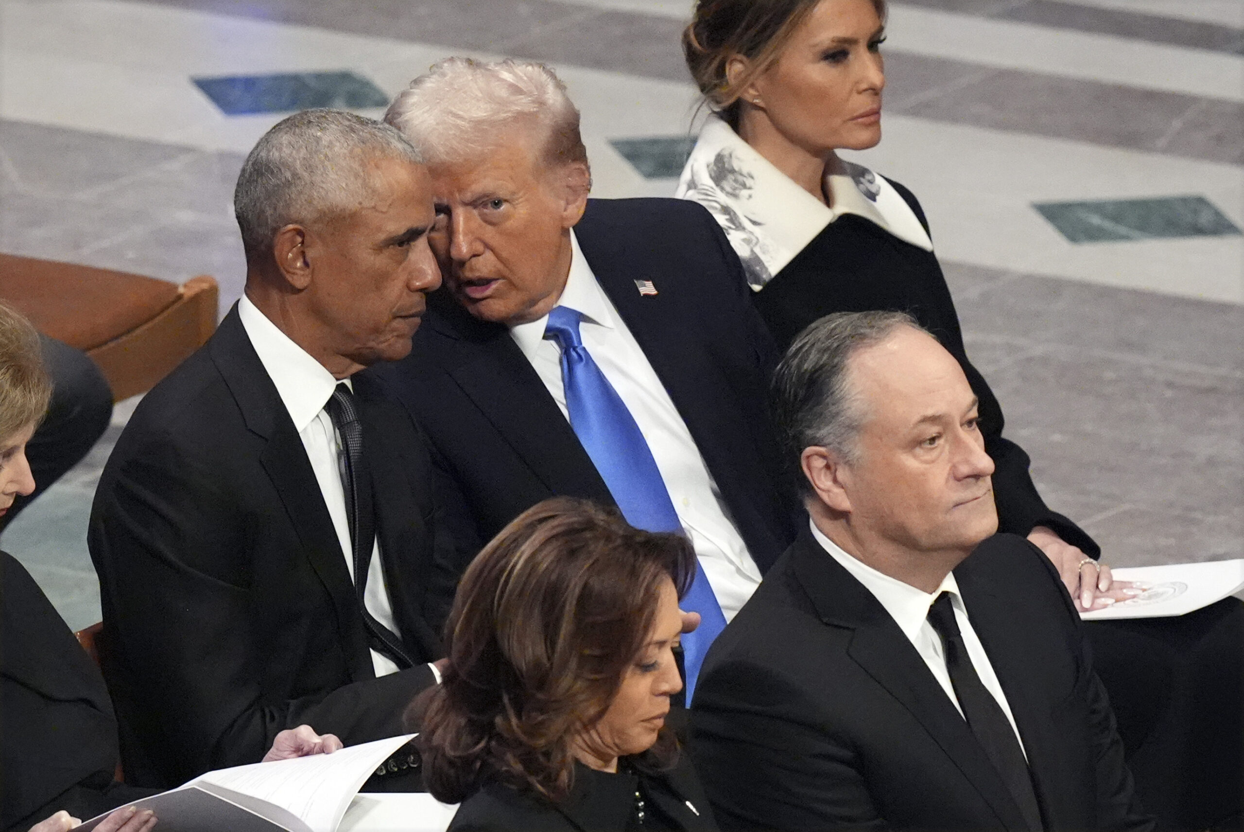 Kamala Harris appears to huff after spotting Trump, Obama having friendly chat at Jimmy Carter’s funeral service