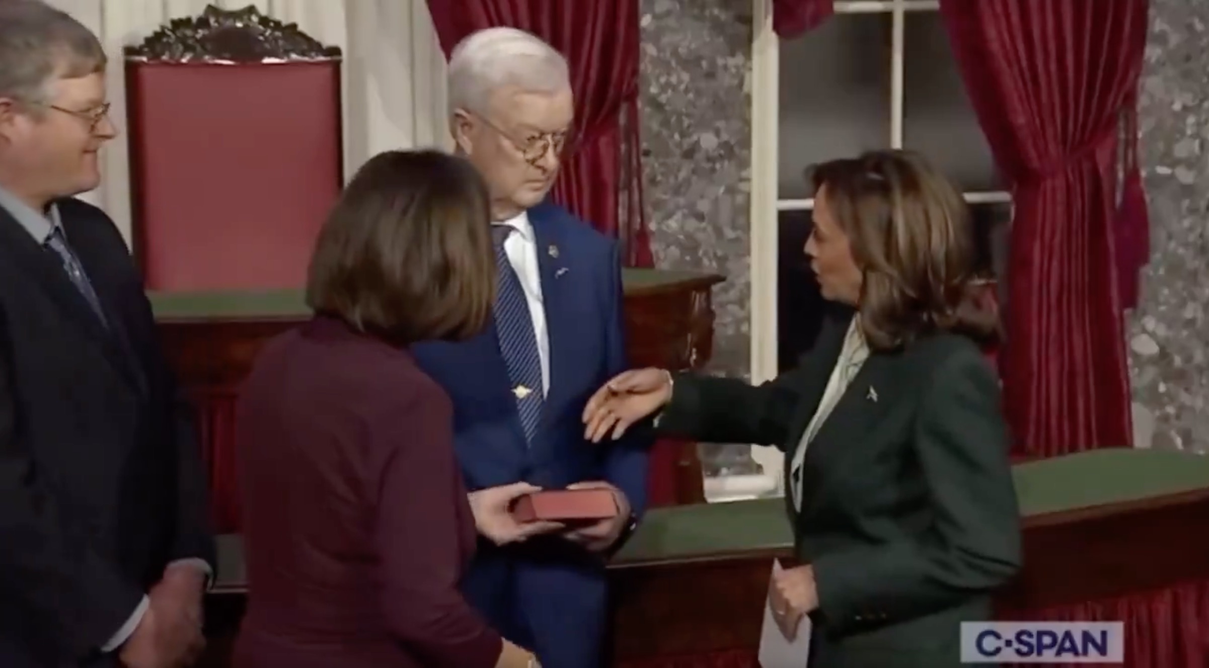 Liberals accuse elderly husband of US senator of snubbing Harris’ handshake — here’s what really happened