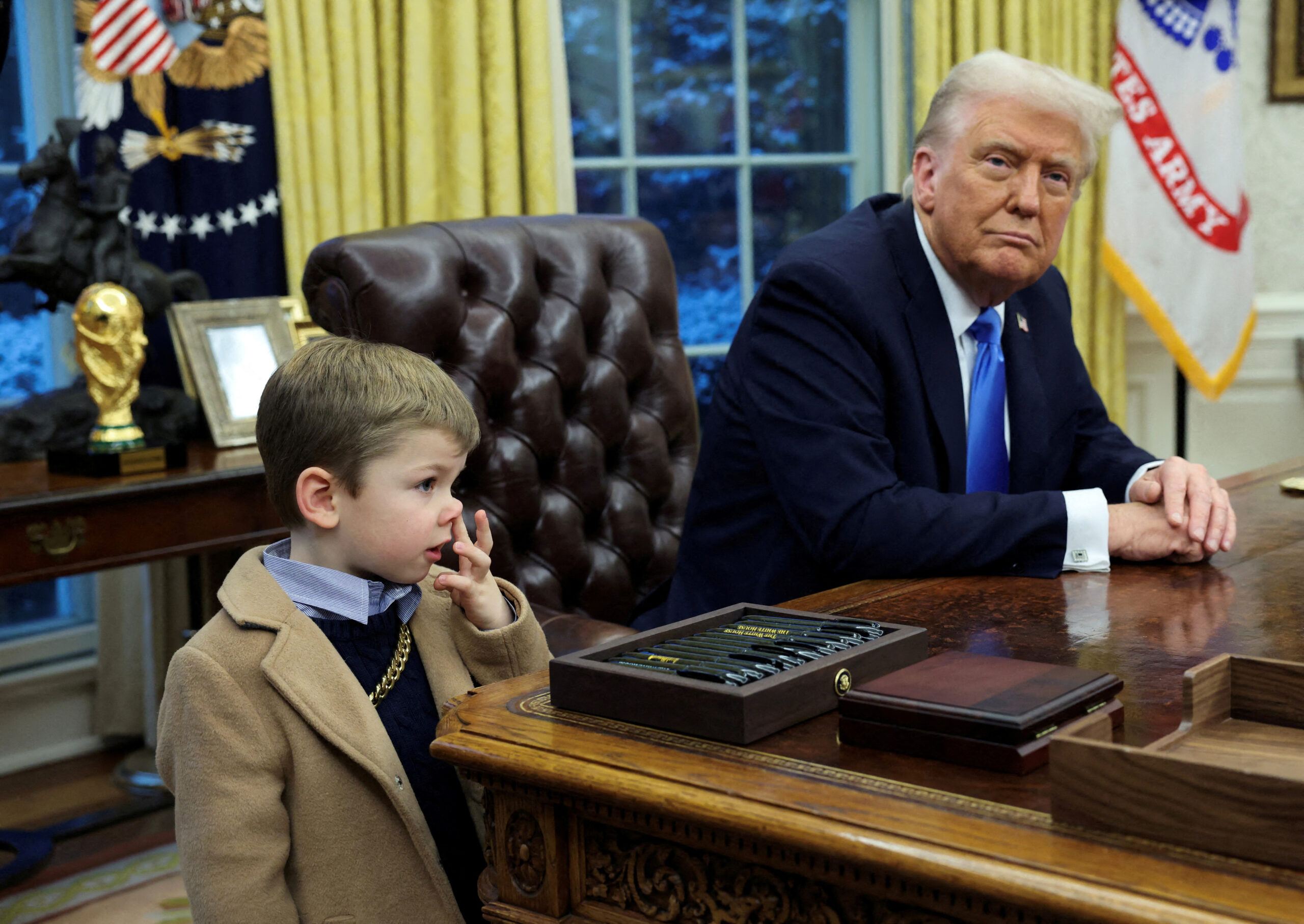 Trump swaps out Resolute Desk in the Oval Office days after Elon Musk’s son X appeared to wipe booger on it