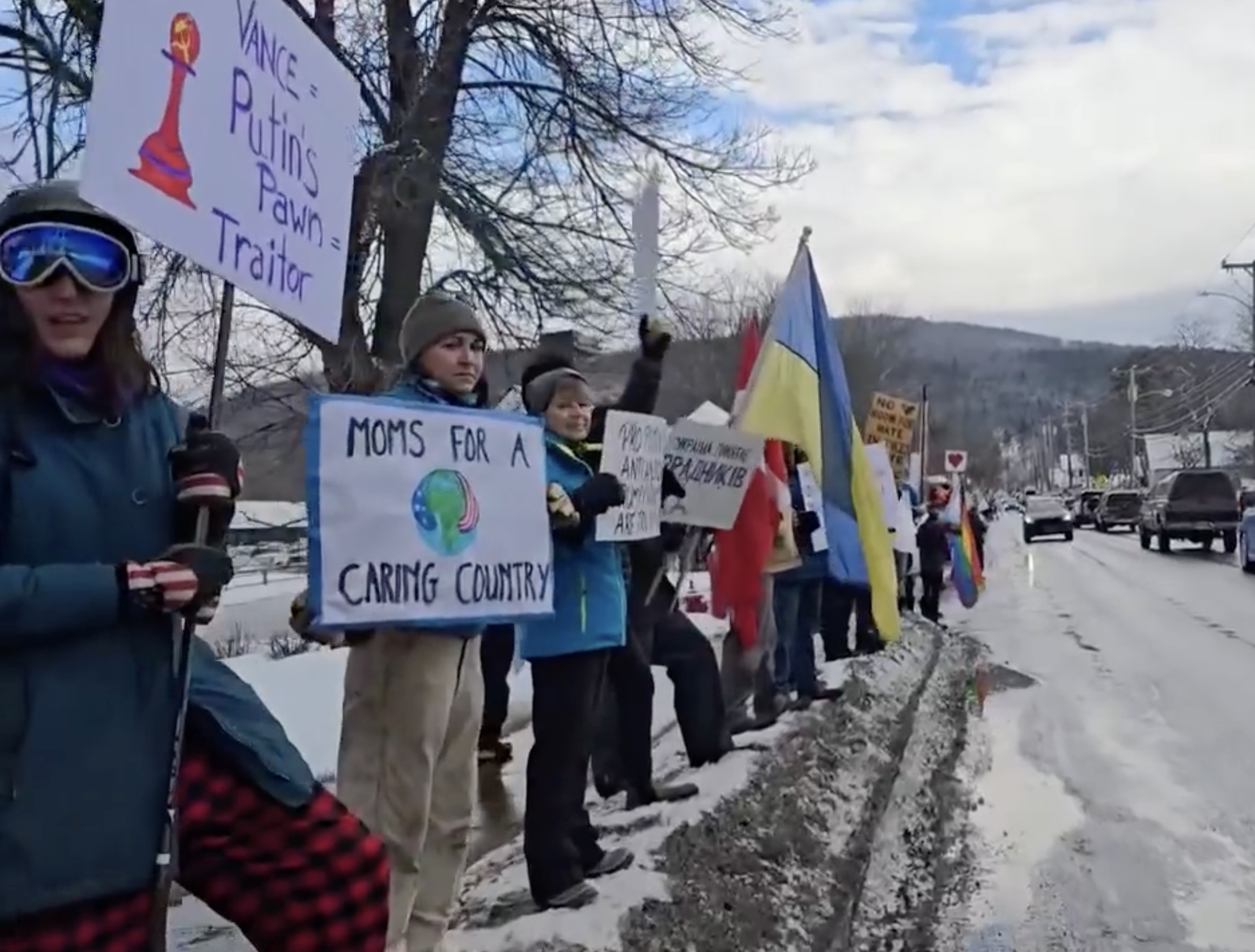 Hundreds of pro-Ukraine protesters demonstrate as JD Vance visits Vermont ski resort for family vacation