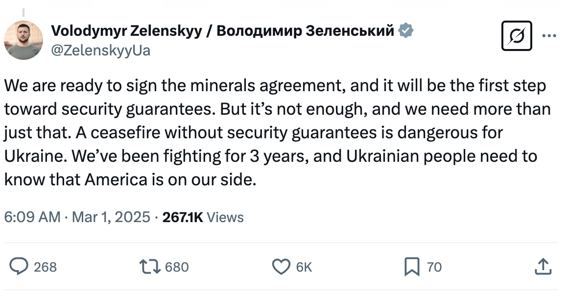 Zelensky says he still wants minerals deal