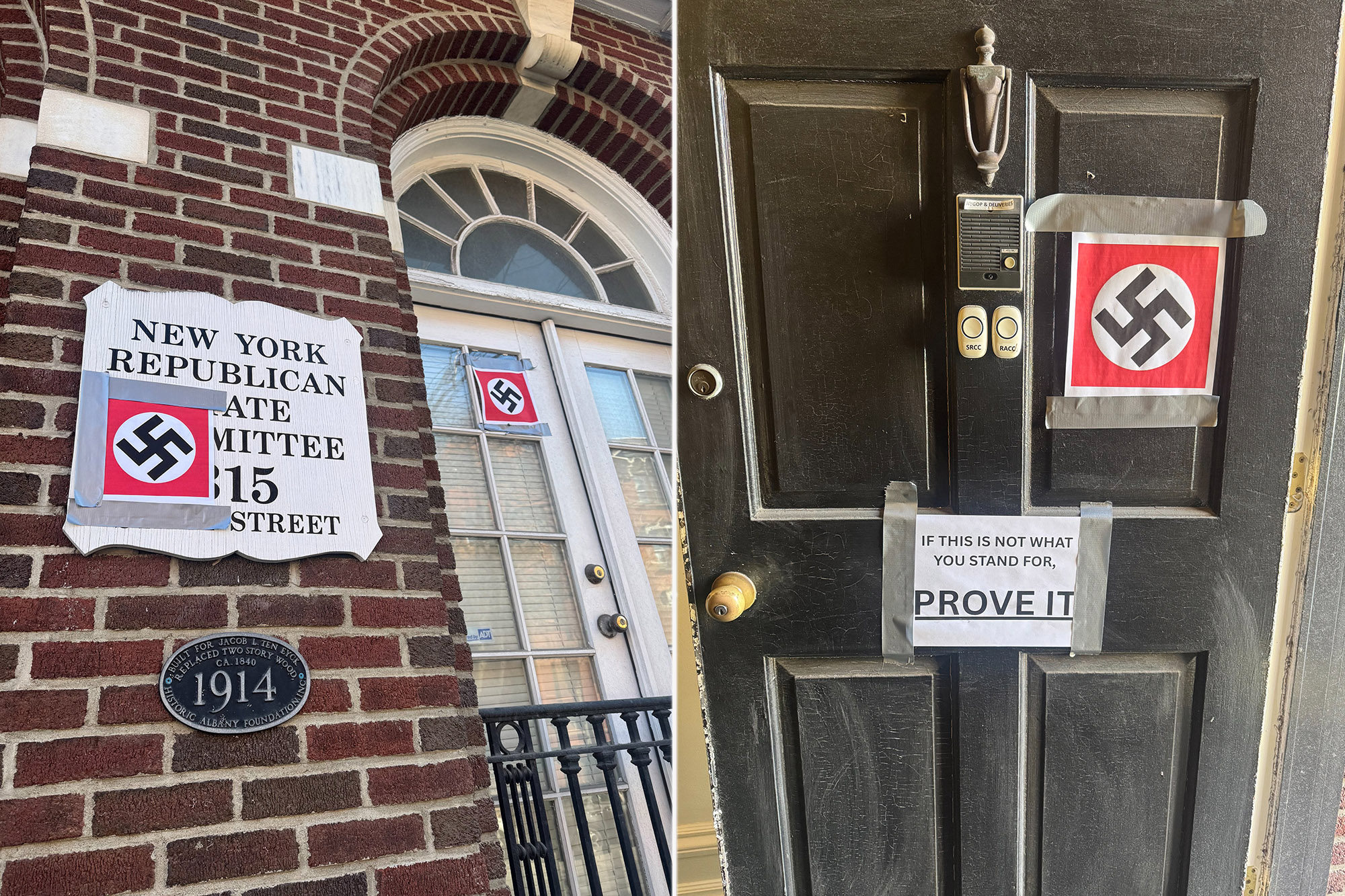 New York GOP state headquarters defaced with Nazi symbols: ‘Vile act of political hatred’