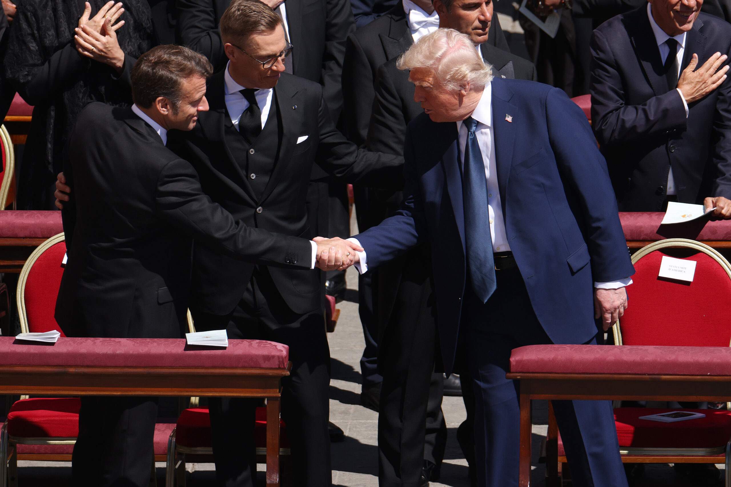 Trump, Macron exchange firm handshake during ‘sign of peace’ at Pope Francis’ funeral