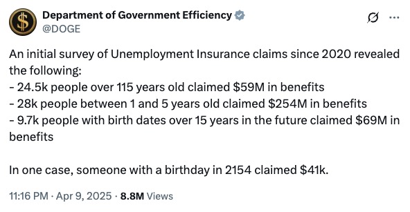 Elon Musk’s DOGE discovers millions in taxpayer dollars wasted on unemployment claims for ‘fake people’