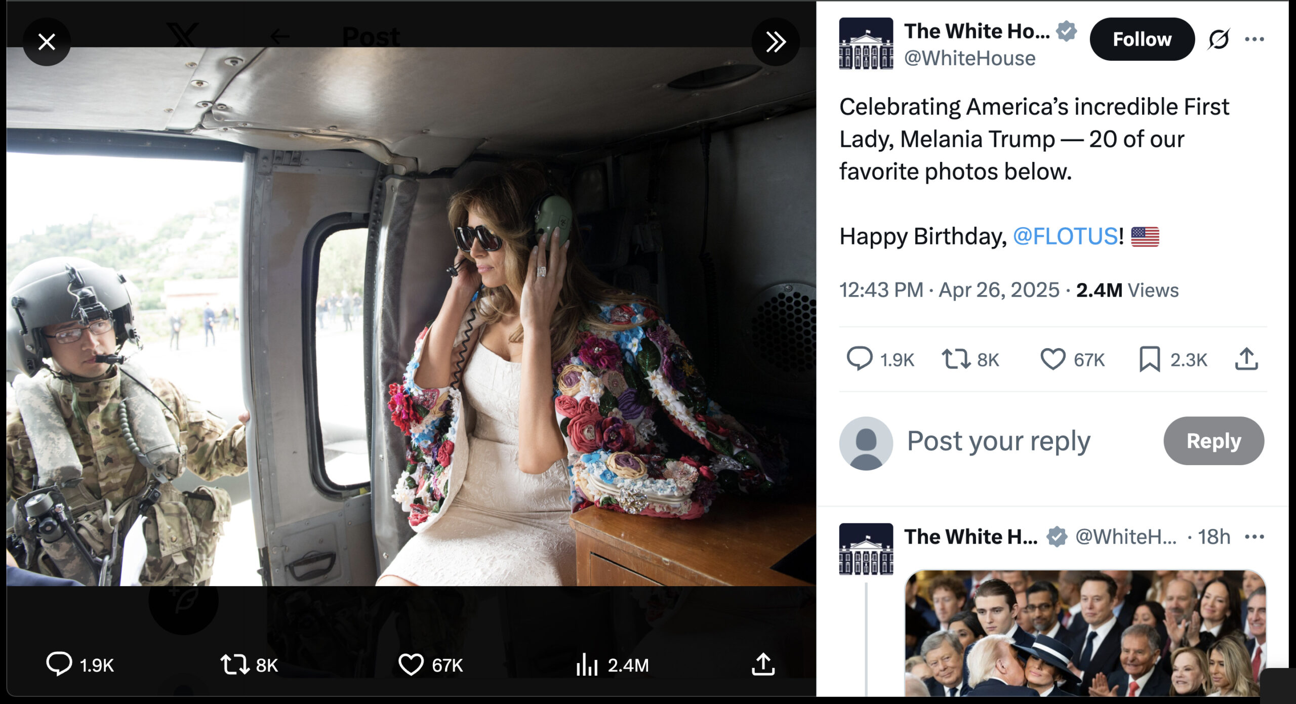 White House posts glam pics of first lady Melania Trump for her 55th birthday