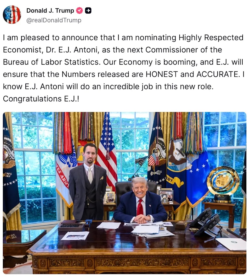 White House yanks controversial nominee EJ Antoni to helm Bureau of Labor Statistics