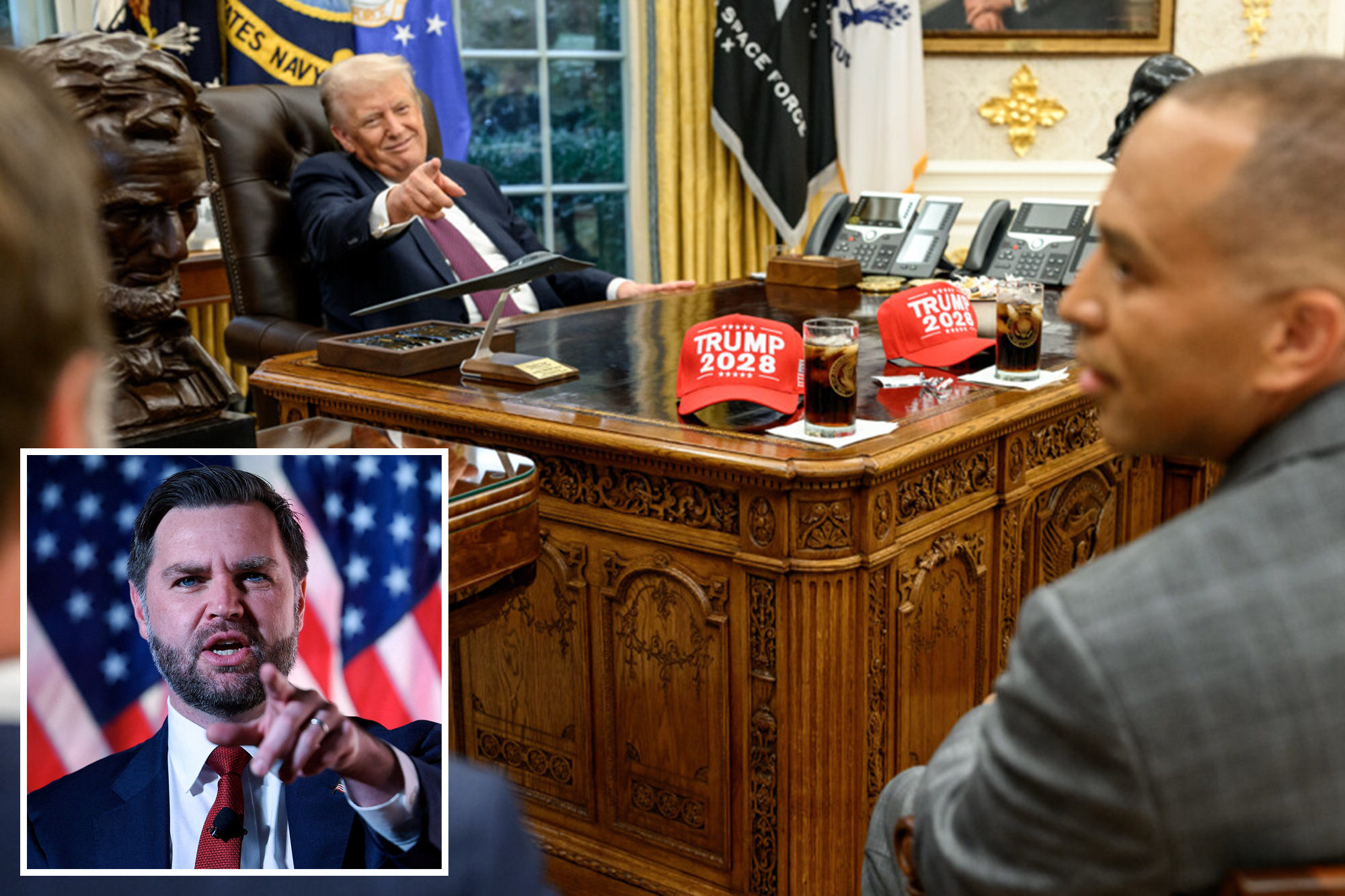 Vance explains story behind viral photos of Schumer, Jeffries at White House meeting