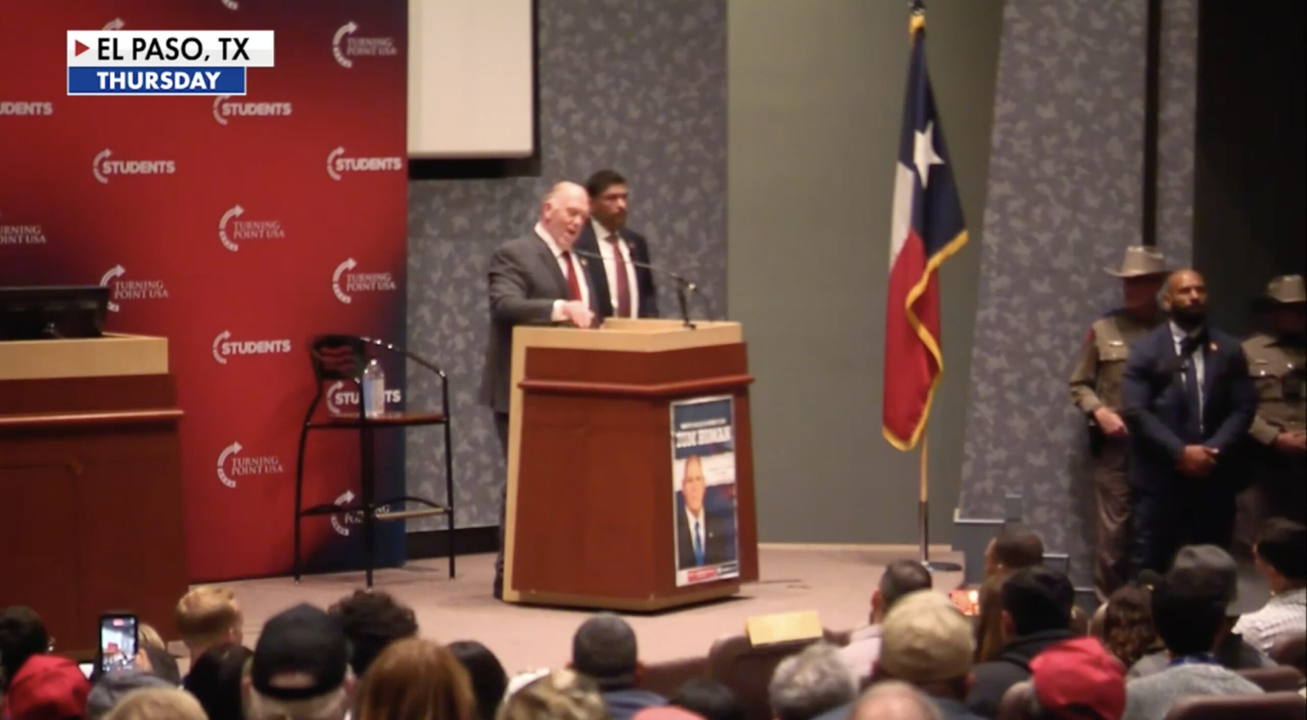 White House border czar Tom Homan erupts at heckler who calls him racist during TPUSA event speech