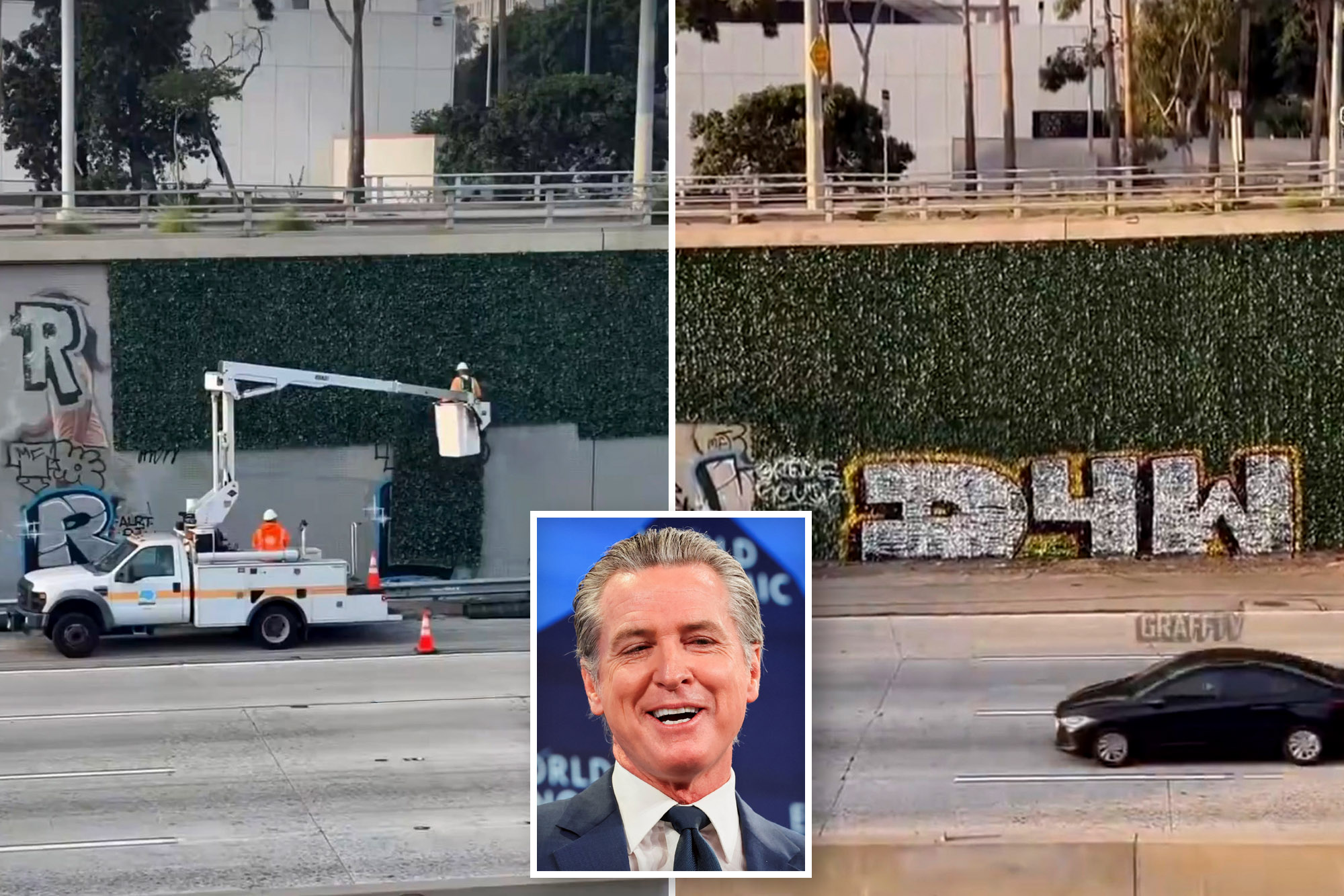 Governor Gavin Newsom mocked over anti-graffiti fail as vandals immediately tag ‘paint-proof’ walls