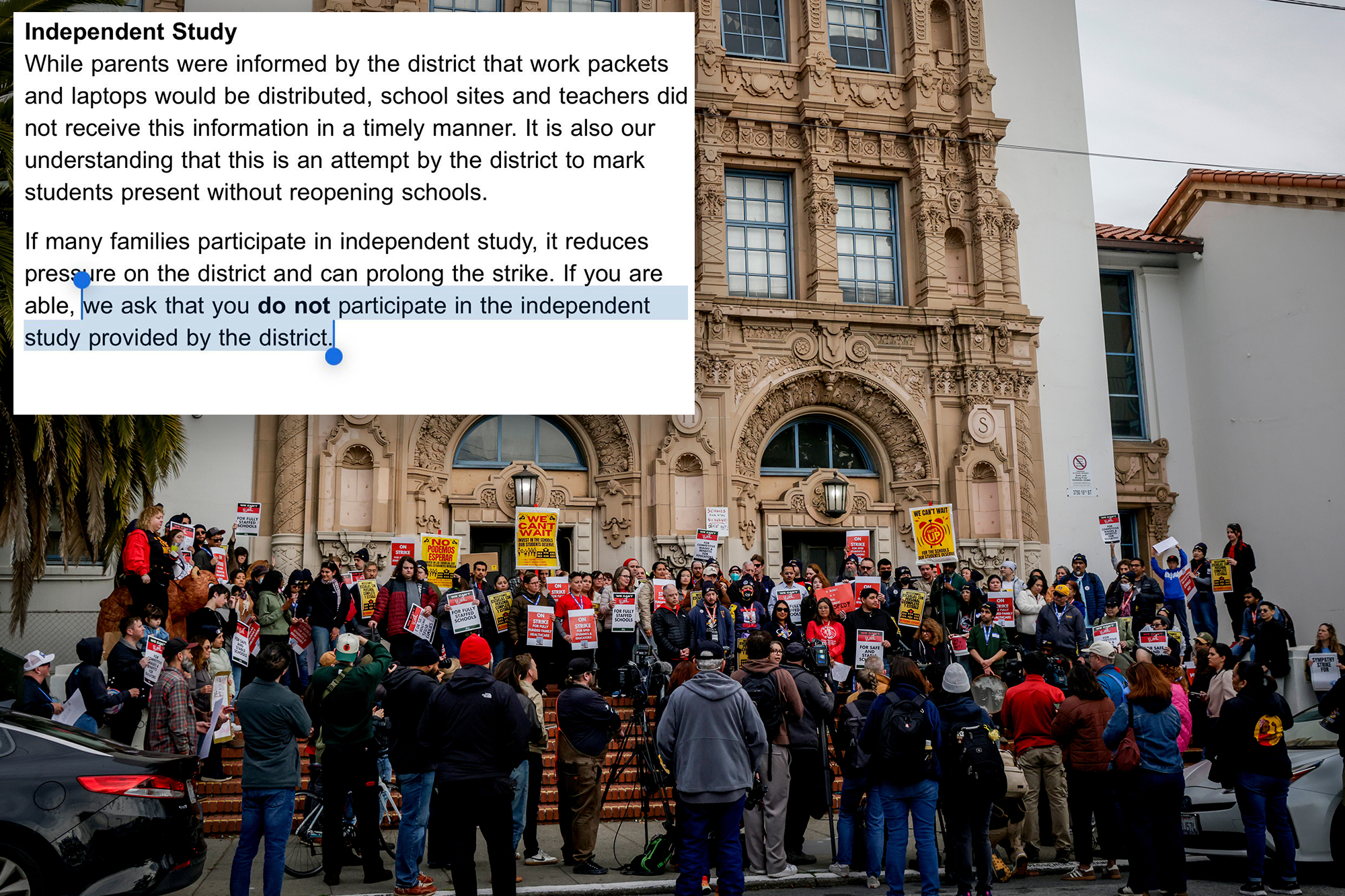 Teachers email parents demanding they don’t homeschool kids – as San Francisco strike grinds into a third day