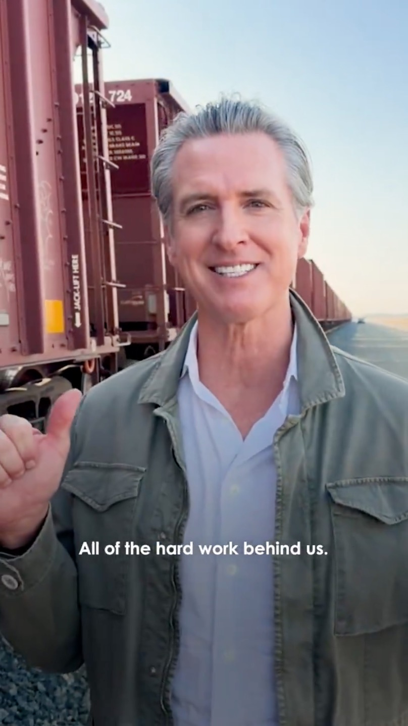 Newsom mocked for posing in front of freight train to ‘celebrate’ nonexistent high speed rail