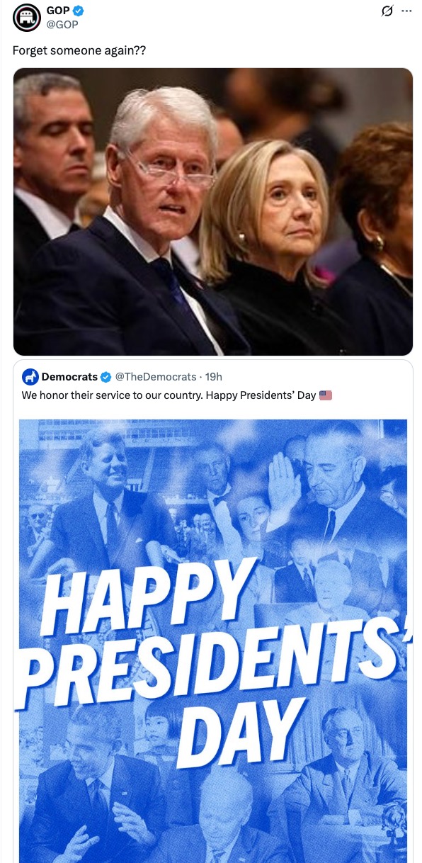 RNC mocks ‘Forget someone again??’ after Dems’ Presidents Day post leaves out big name
