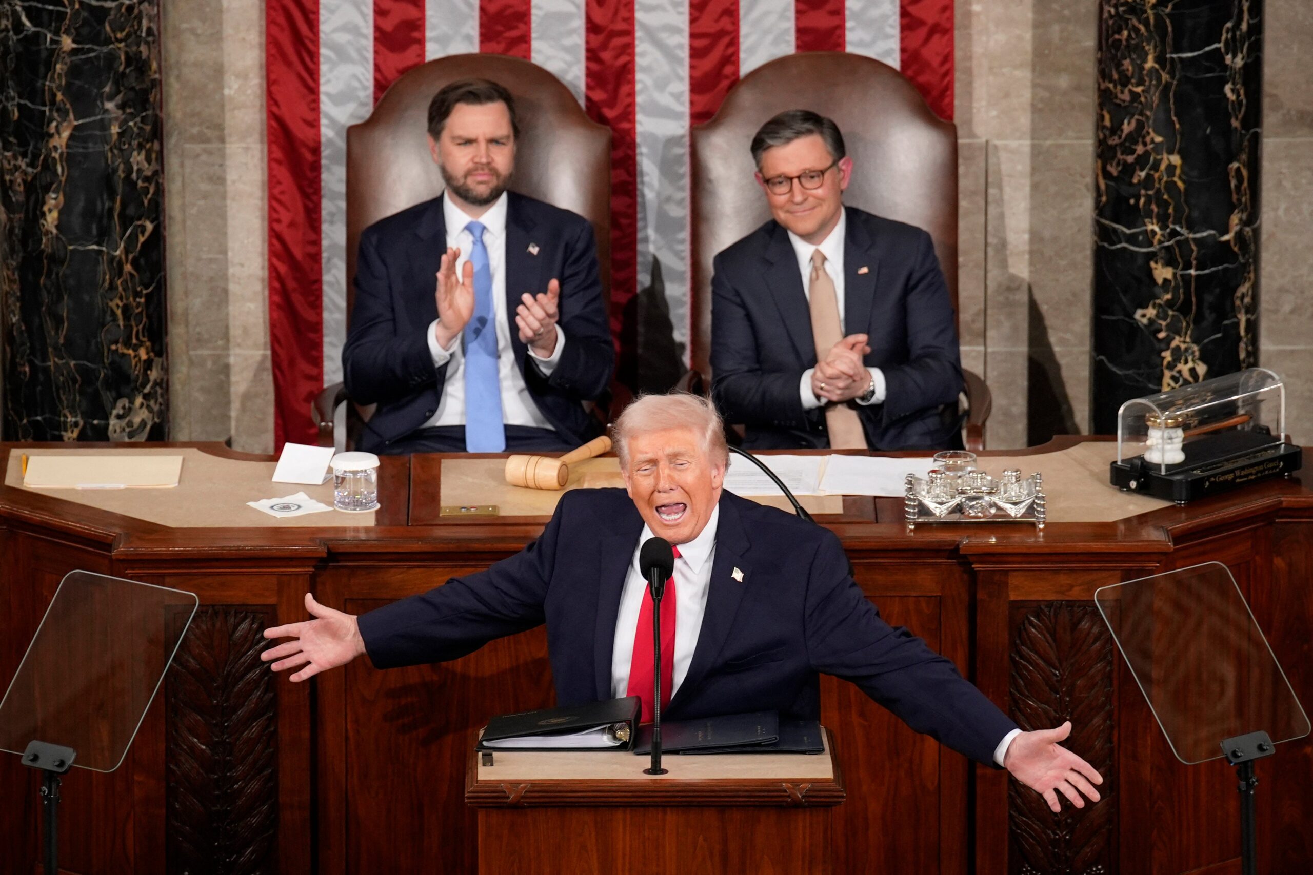 Trump plays economic cheerleader-in-chief at State of the Union 2026 — using hockey champs to show USA ‘winning’