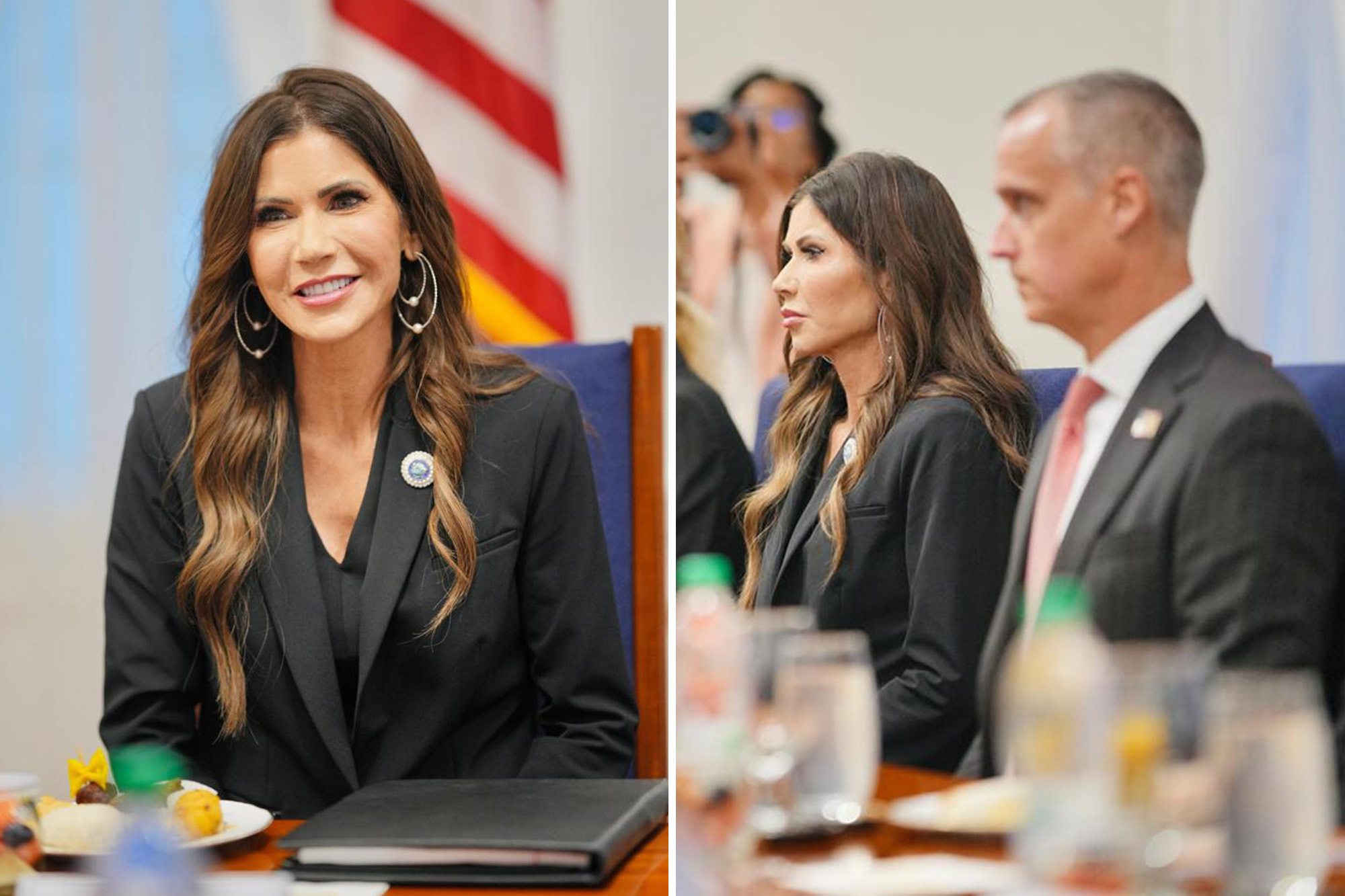 Kristi Noem keeps her lover Corey Lewandowski close by her side for first appearance in new job after she was fired at DHS