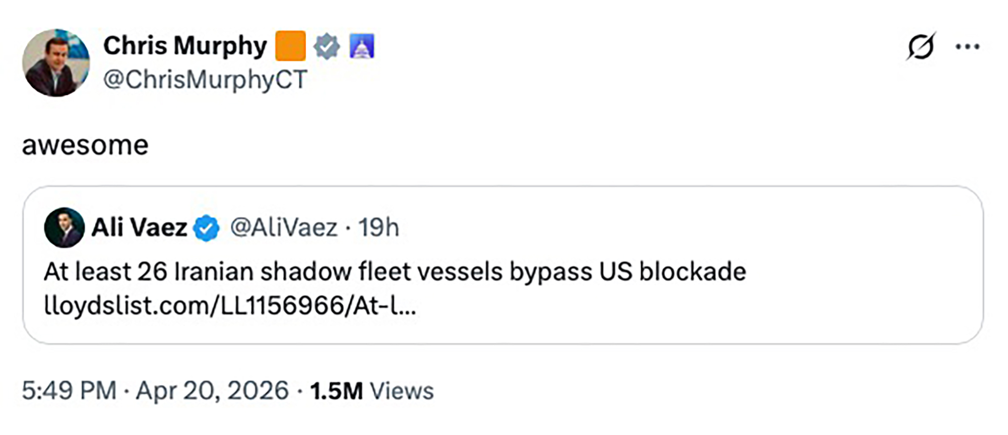 Dem Sen. Chris Murphy bizarrely applauds disputed report that Iran broke through US blockade: ‘Shameful’