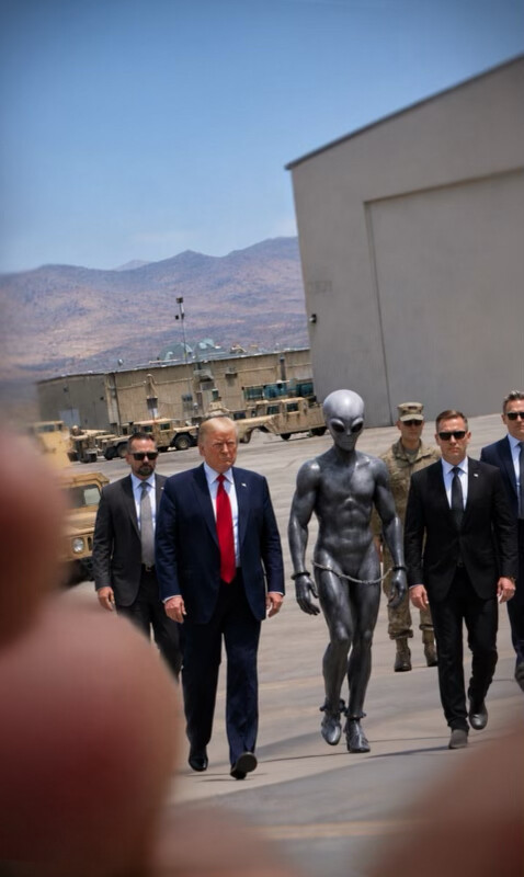 Trump stuns internet with AI photo of himself next to buff alien in chains