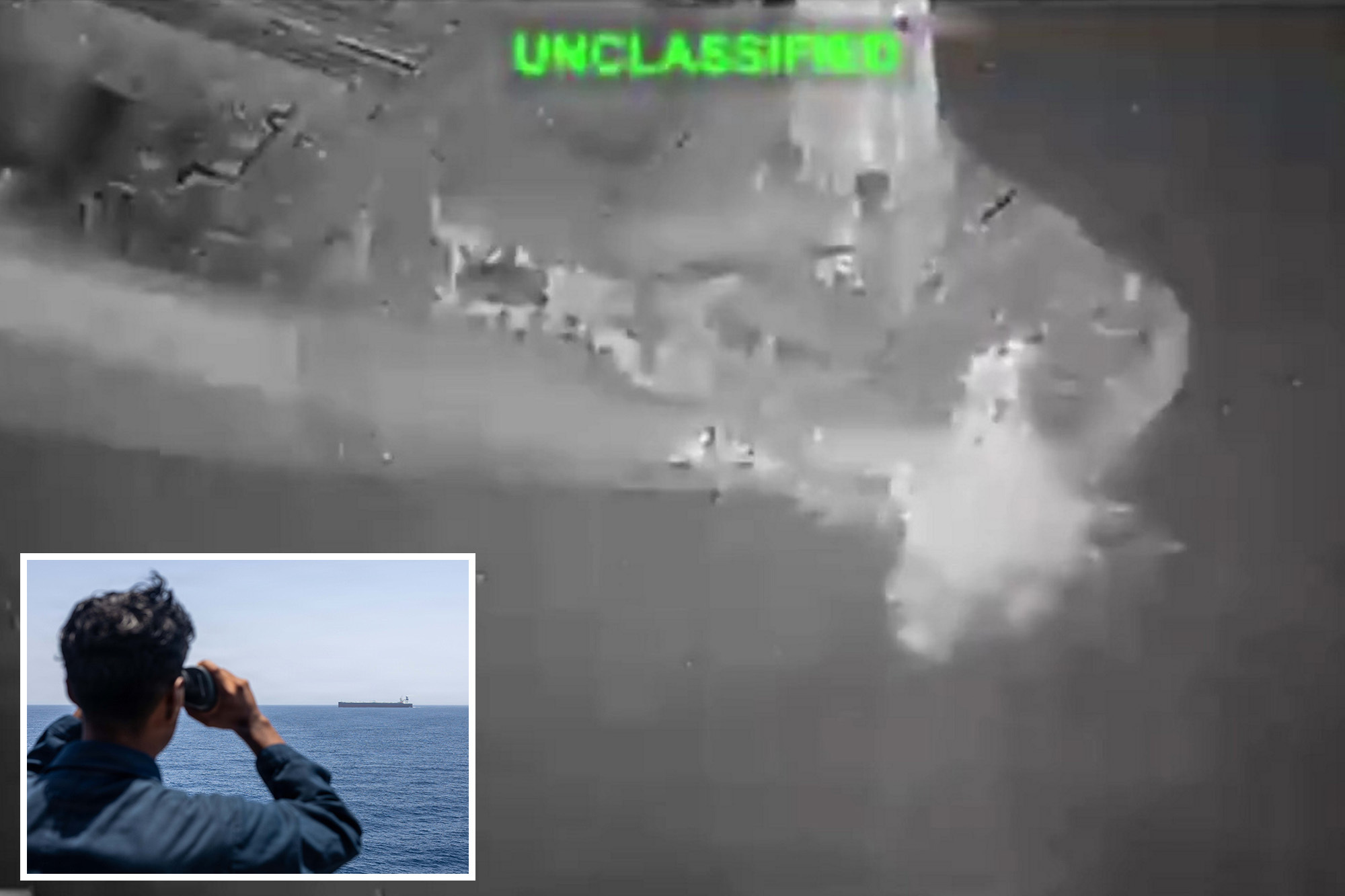 US F/A-18 fighter jet disables tanker that tried to break through Navy blockade at Strait of Hormuz