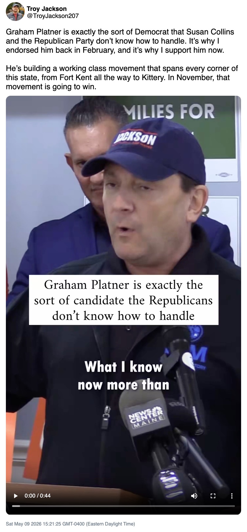 Maine Democratic Senate nominee Troy Jackson scrubs social media posts praising Graham Platner