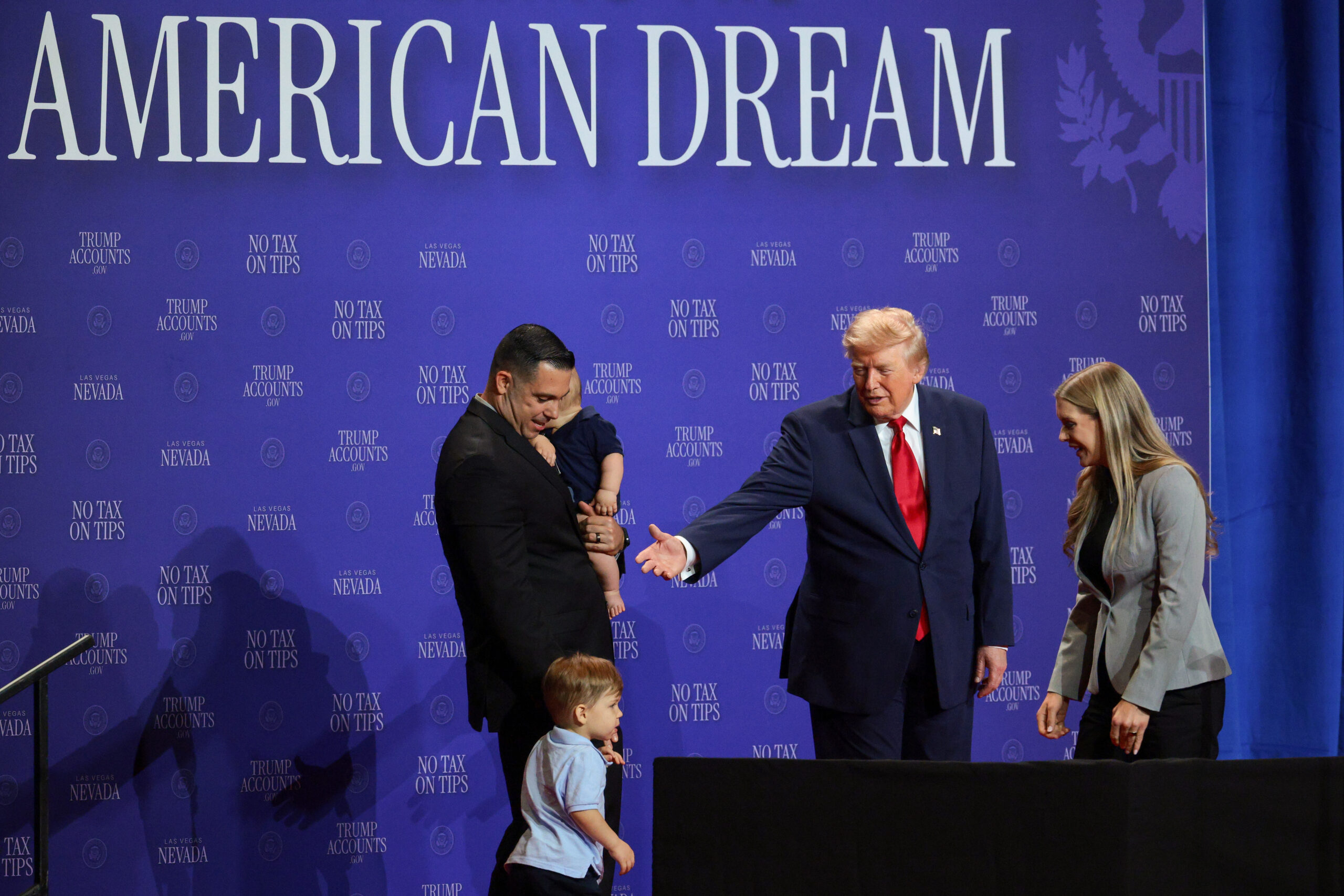 Trump corrals toddler wandering near edge of stage during Nevada speech: ‘Don’t want him to be Biden and fall’